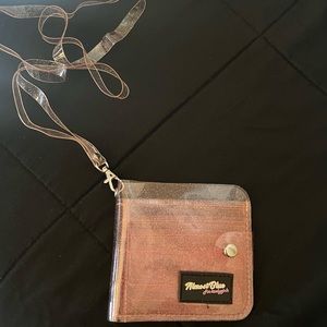 Clear, pink glitter wallet